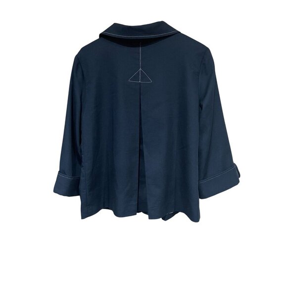 Bob Mackie Wearable Art Navy Blue blazer jacket 3/4 sleeve Size Medium career - Picture 3 of 8